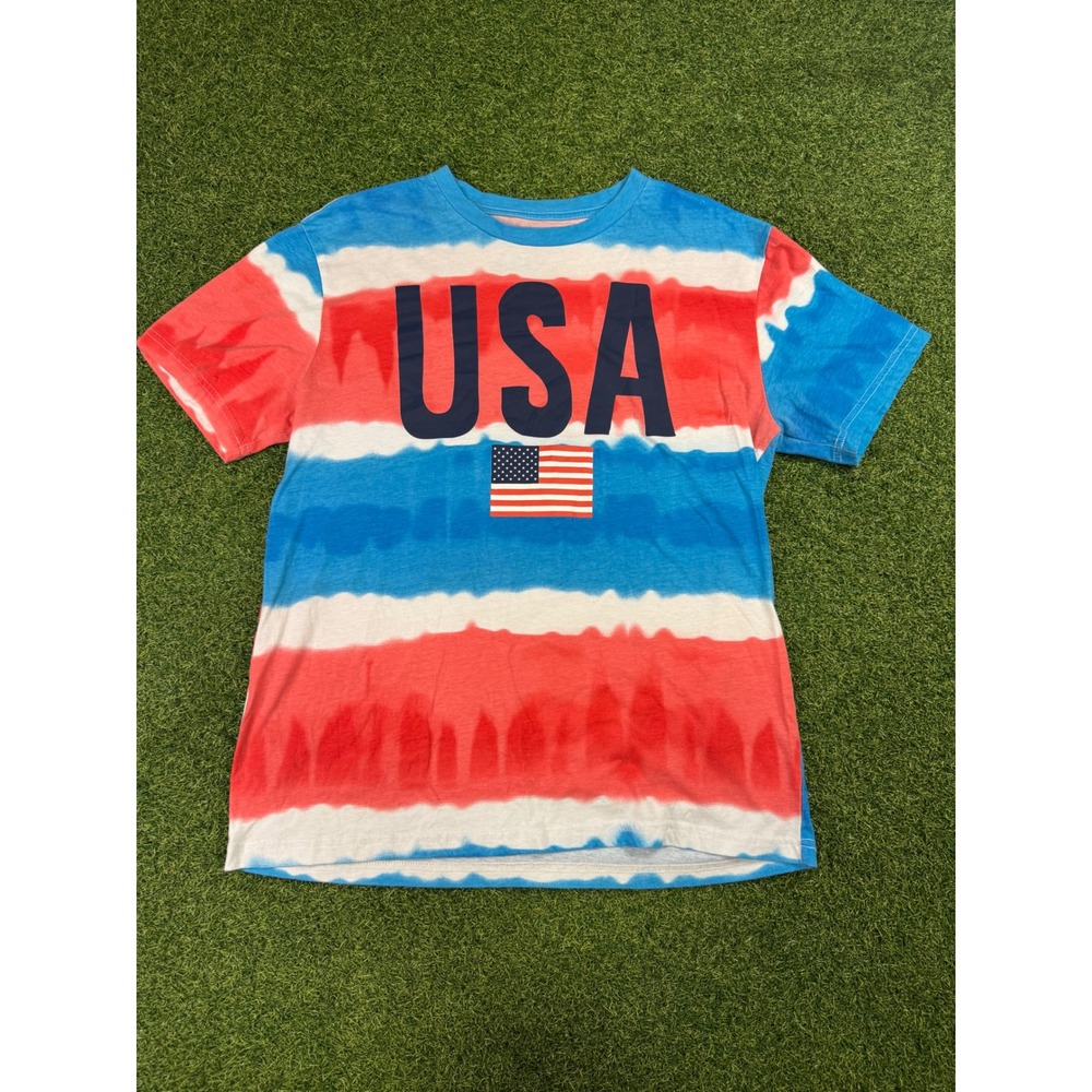 Mad Engine USA T Shirt Mens Large Red White Blue Tie Dye‎ American Flag Graphic